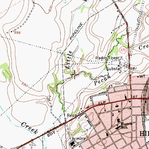 Topographic Map of Pecan Creek, TX
