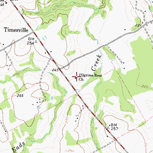 Topographic Map of Pilgrims Rest Church, TX