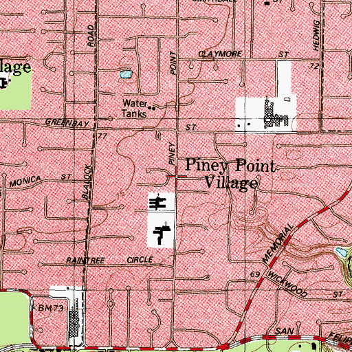 Topographic Map of Piney Point Village, TX