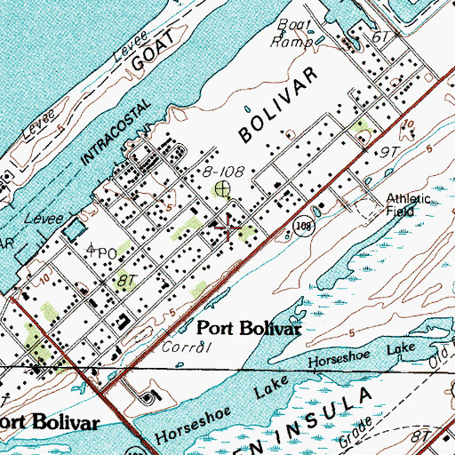 Topographic Map of Port Bolivar, TX