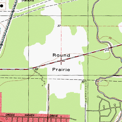 Topographic Map of Round Prairie, TX