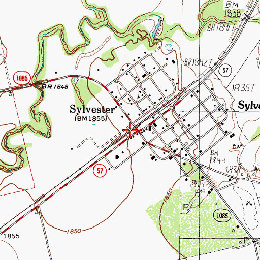 Topographic Map of Sylvester, TX
