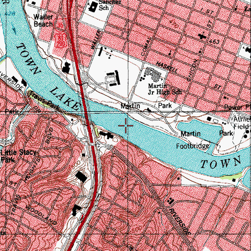 Topographic Map of Lady Bird Lake, TX