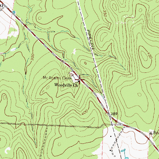 Topographic Map of Woodville Church, TX