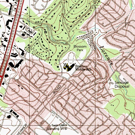Topographic Map of Bradley Middle School, TX