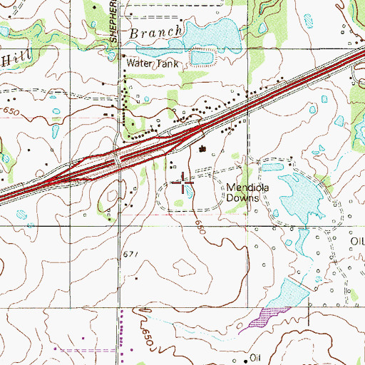 Topographic Map of Mendiola Downs, TX