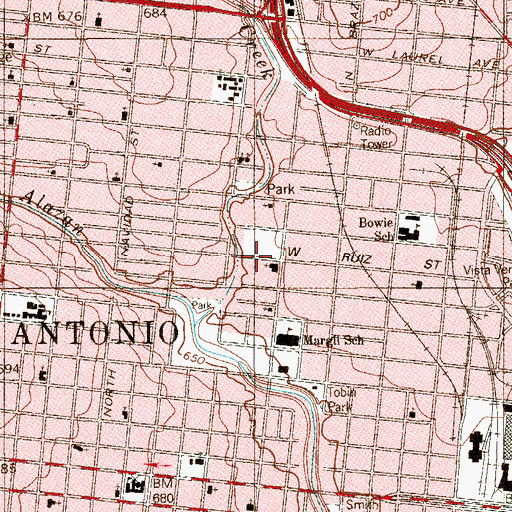 Topographic Map of Saint Agnes Church, TX