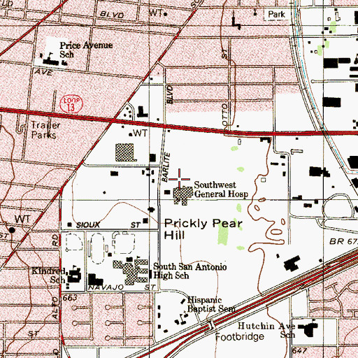 Topographic Map of Southwest General Hospital, TX