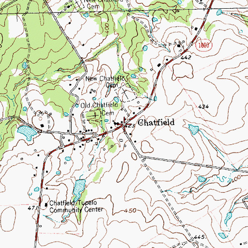 Topographic Map of Chatfield, TX