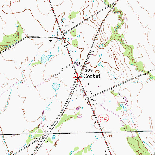Topographic Map of Corbet, TX