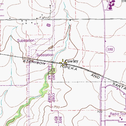 Topographic Map of Cowley, TX