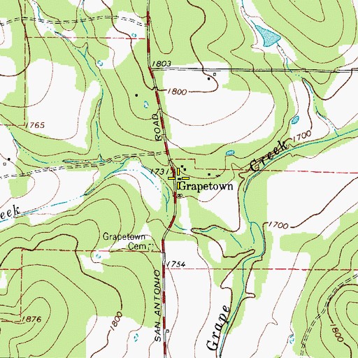 Topographic Map of Grapetown, TX