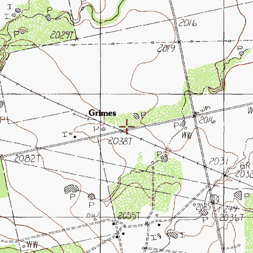 Topographic Map of Grimes, TX