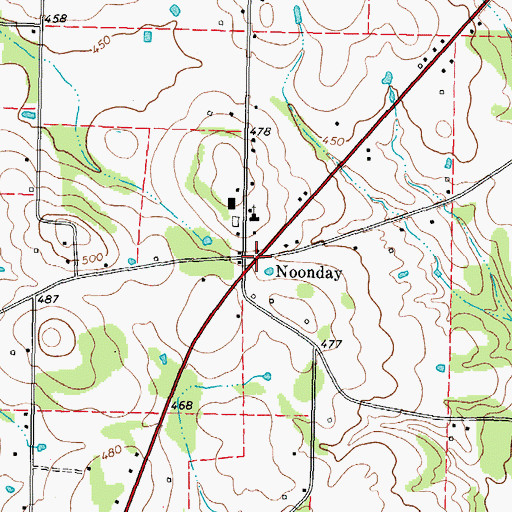 Topographic Map of Noonday, TX
