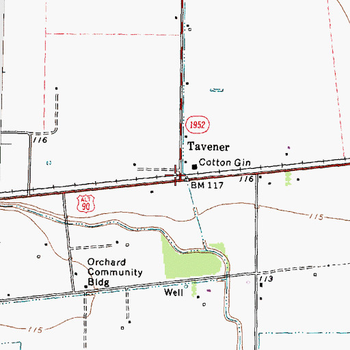 Topographic Map of Tavener, TX