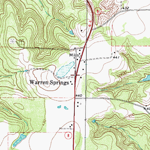 Topographic Map of Warren Springs, TX