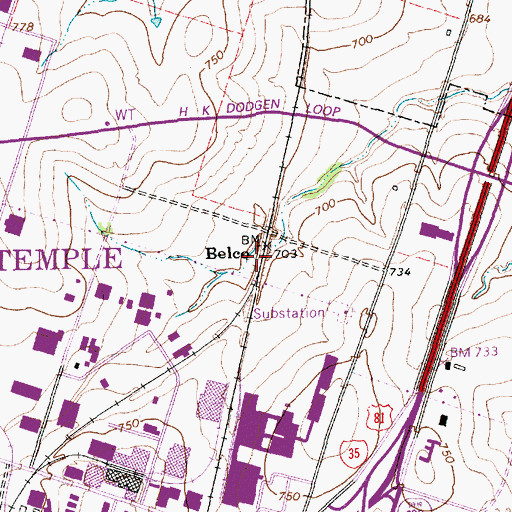 Topographic Map of Belco, TX