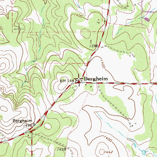 Topographic Map of Bergheim, TX