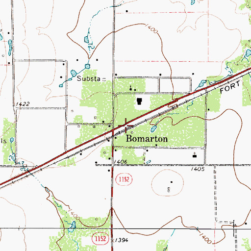 Topographic Map of Bomarton, TX