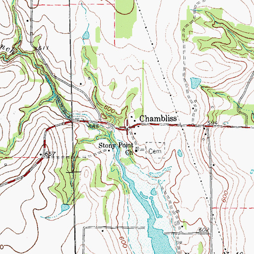 Topographic Map of Chambliss, TX