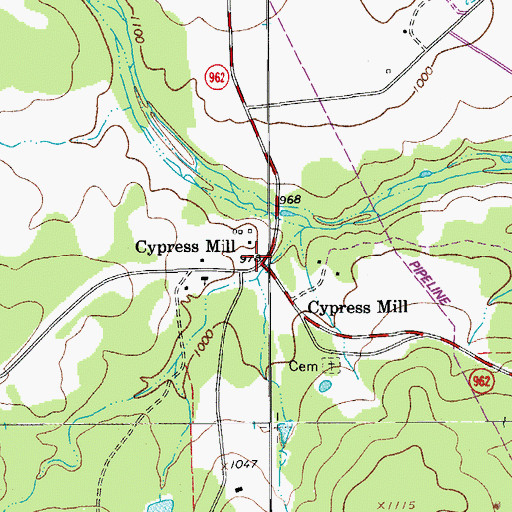 Topographic Map of Cypress Mill, TX