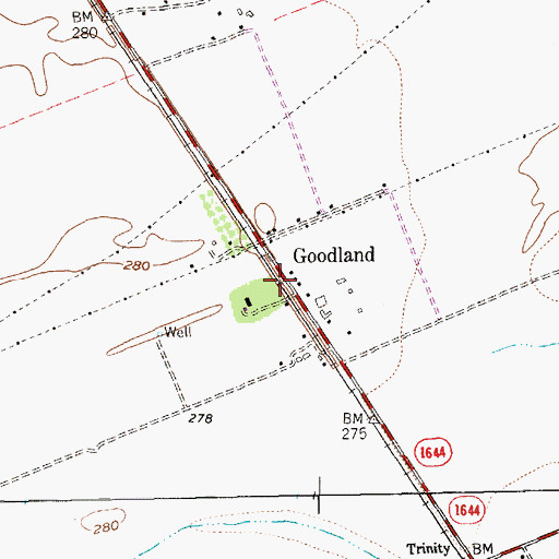 Topographic Map of Goodland, TX