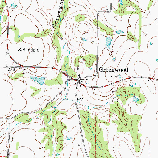 Topographic Map of Greenwood, TX