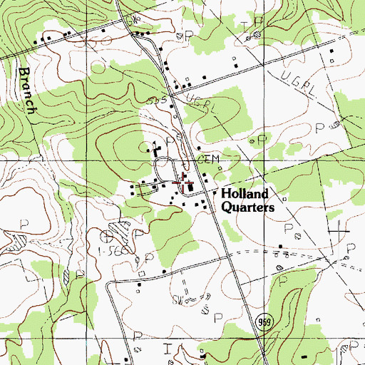 Topographic Map of Holland Quarters, TX