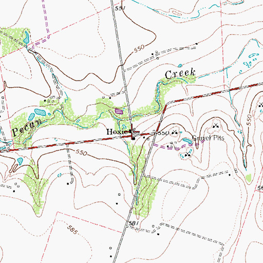 Topographic Map of Hoxie, TX