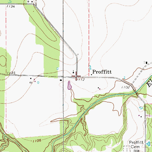 Topographic Map of Proffitt, TX