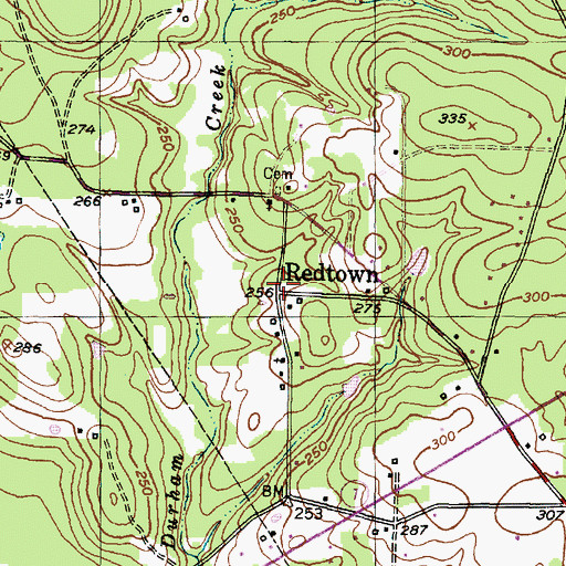 Topographic Map of Redtown, TX