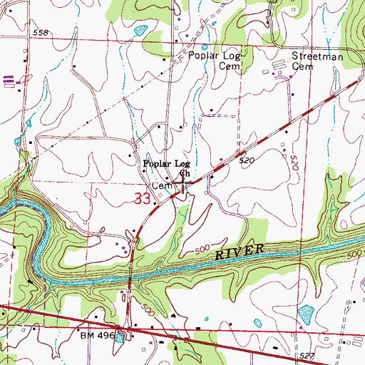 Topographic Map of Poplar Log Cemetery, AL