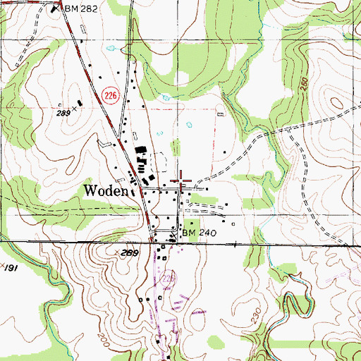 Topographic Map of Woden, TX