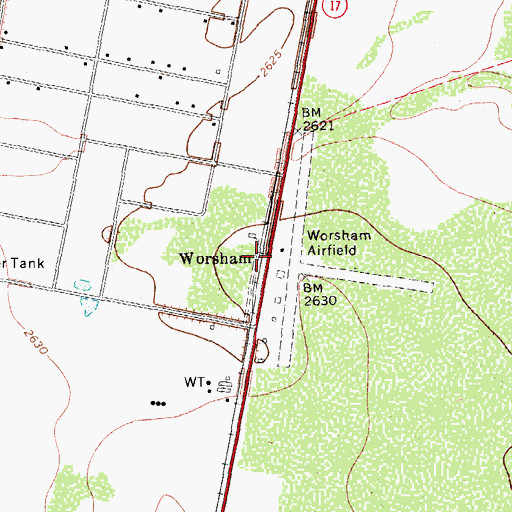 Topographic Map of Worsham, TX