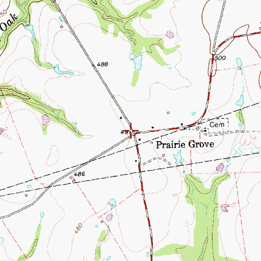 Topographic Map of Prairie Grove, TX