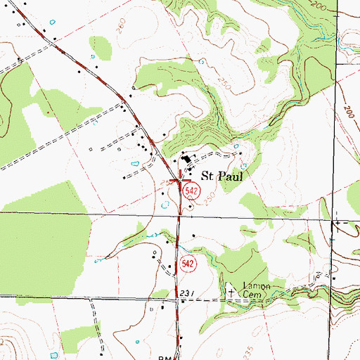 Topographic Map of Saint Paul, TX