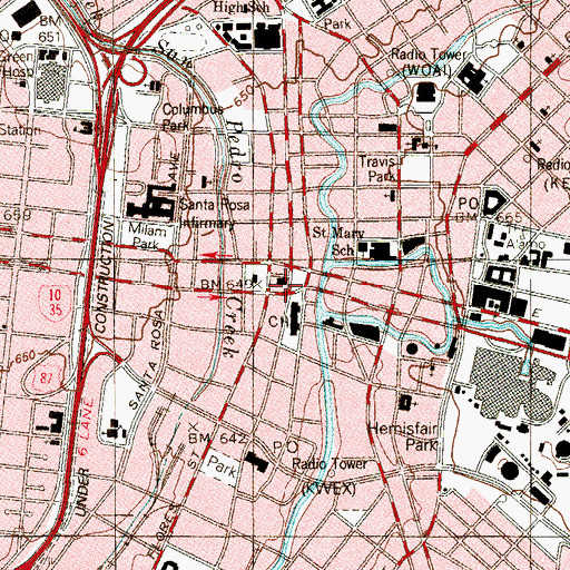 Topographic Map of San Antonio, TX