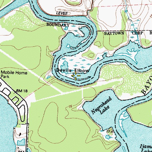 Topographic Map of Devils Elbow, TX