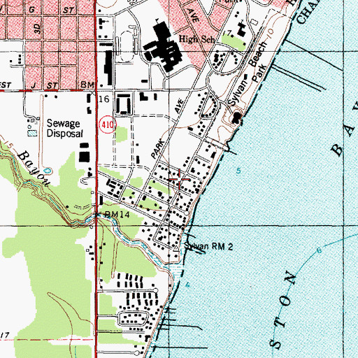 Topographic Map of Sylvan Beach, TX