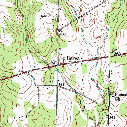 Topographic Map of Berea, TX