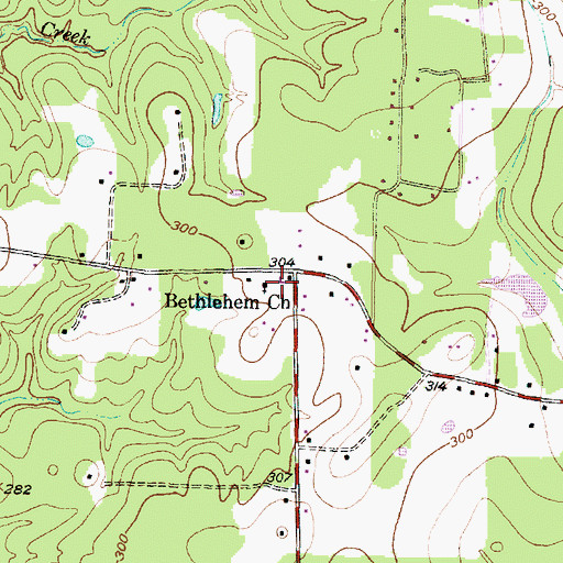 Topographic Map of Bethlehem Church, TX