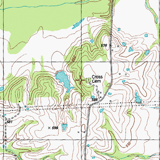 Topographic Map of Cross Cemetery, TX