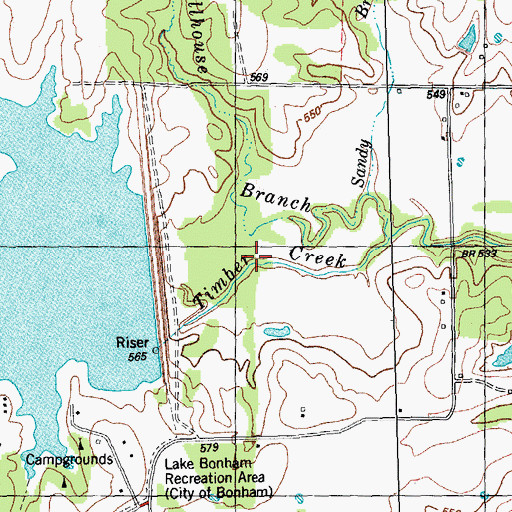 Topographic Map of East Oakland Branch, TX