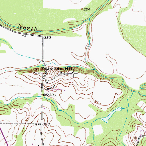 Topographic Map of Jim Jones Hill, TX