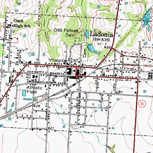 Topographic Map of Ladonia, TX