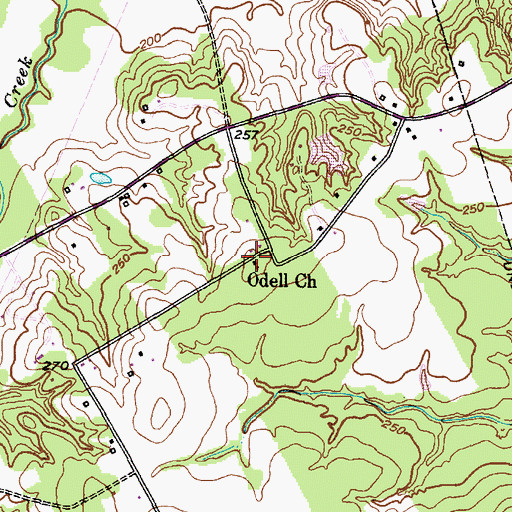 Topographic Map of Odell Church, TX