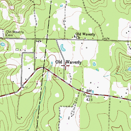 Topographic Map of Old Waverly, TX