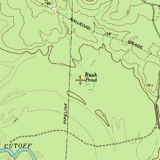 Topographic Map of Rush Pond, TX