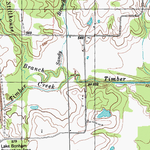 Topographic Map of Sandy Branch, TX