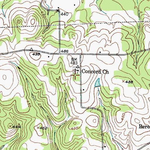 Topographic Map of Concord Church (historical), TX